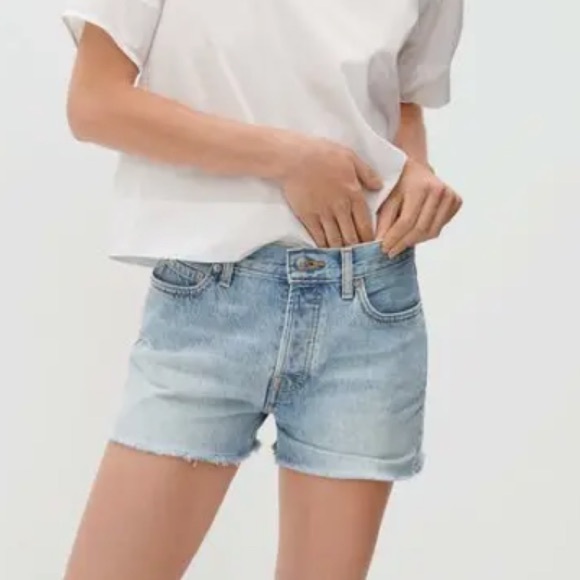 Everlane Pants - EVERLANE The Relaxed 90’s shorts button fly 5 pockets raw edge hem light blue 27